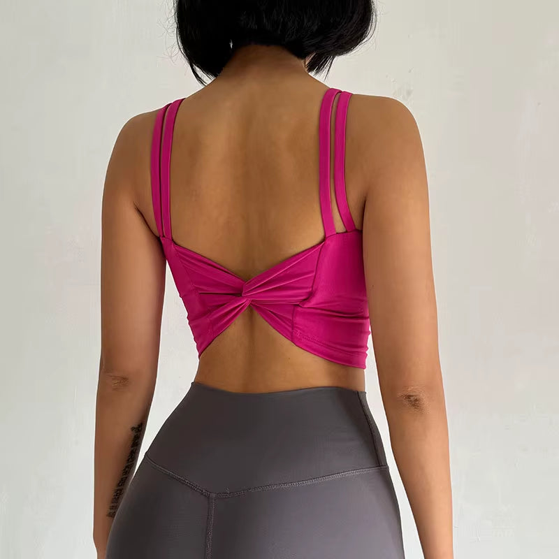 Women'S Sports Bras Fitness Top, Sexy Lingerie, Push up Fixed Pad, Yoga Bra, Back Knotted Underwear, Running Vest, Gym Tops