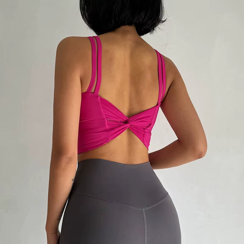 Women'S Sports Bras Fitness Top, Sexy Lingerie, Push up Fixed Pad, Yoga Bra, Back Knotted Underwear, Running Vest, Gym Tops
